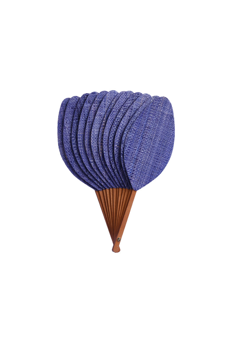 Éventail de luxe en raphia bleu « Mer »