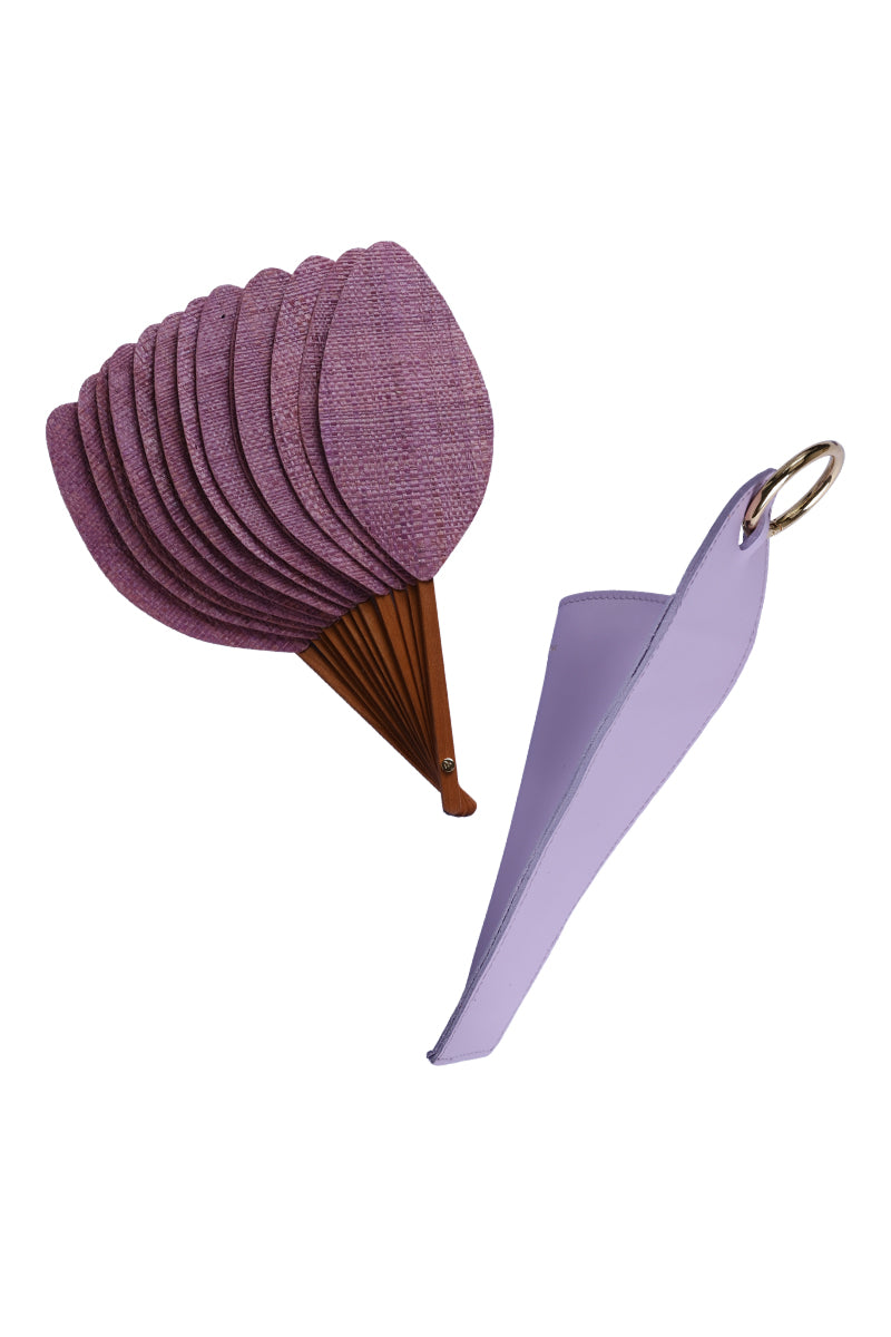 Éventail de luxe en raphia Lilas
