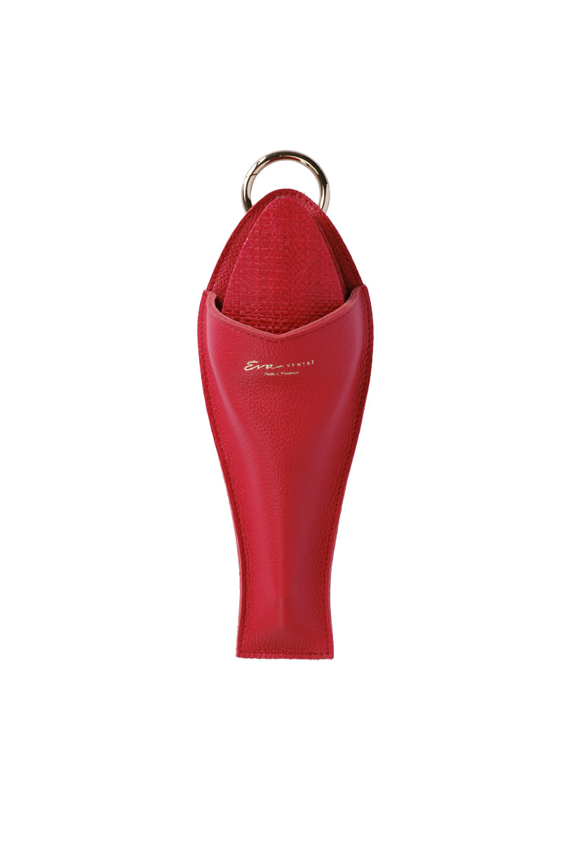 Éventail de luxe en raphia rouge