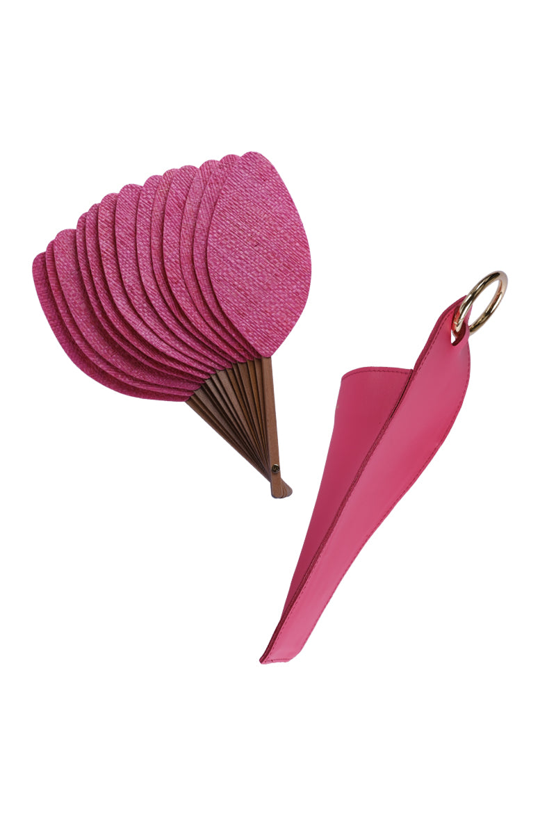Éventail de luxe en raphia fuchsia vibrant
